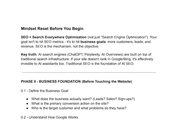 do a comprehensive SEO audit, ai search and growth roadmap